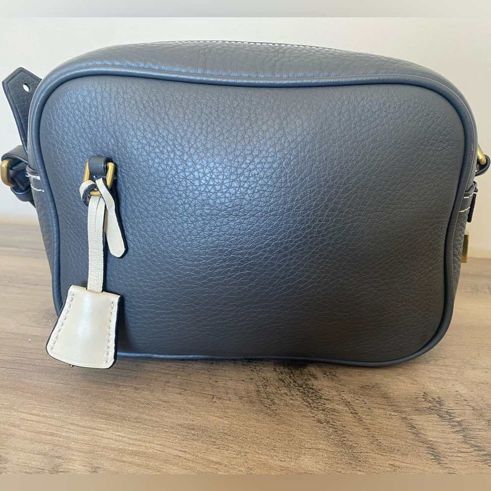 J. Crew Signet crossbody purse in gray pebbled leather